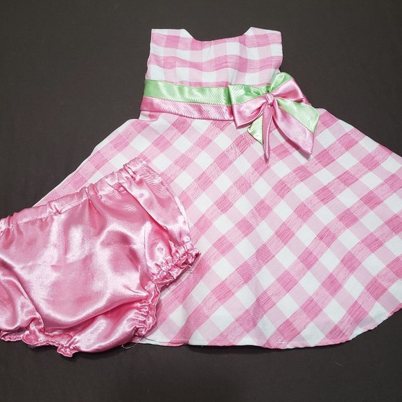Pink Plaid Easter Dress With Diaper Cover and Sash Bow Youngland Size 12 Months - Picture 1 of 7